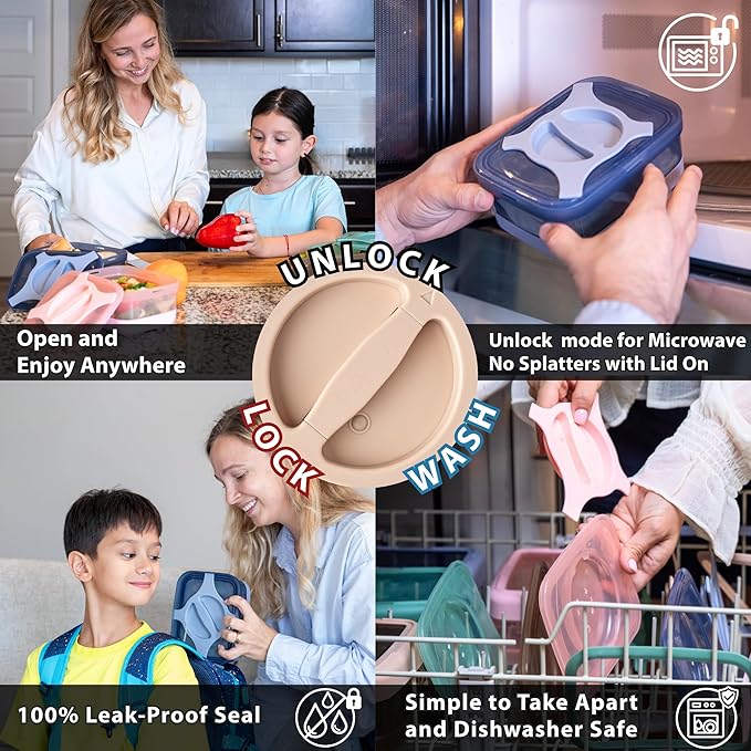 Bento Box 25.5oz 3 Cups Leakproof Salad and Meal Prep Container Twistlock Lid Reusable BPA-Free Portable Microwave and Dishwasher Safe for Work Lunch Blue