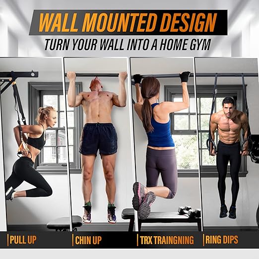 Yes4All Heavy Duty Wall Mounted Pull Up Bar – Multi-Grip Pull Ups / Pull Up Bar Ceiling Mount / Joist Mount for Home Gym
