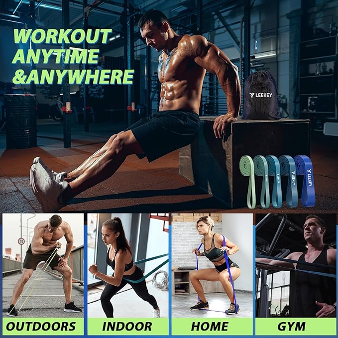 LEEKEY Resistance Bands Set for Pull-Up Assistance & Full-Body Training, Multi-Level Exercise Bands with Bag for Home Workouts, Physical Therapy, Strength Training (Men/Women)