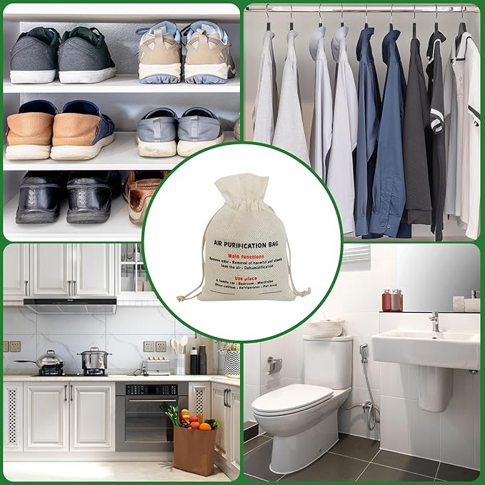 4 Pack charcoal odor absorber,Bamboo Charcoals Air Purifying Bag Charcoals Deodorizer Eliminator for Strong Odors in Car, Closet, Shoe, Basement (200G*4 Pack Beige, Unscented)