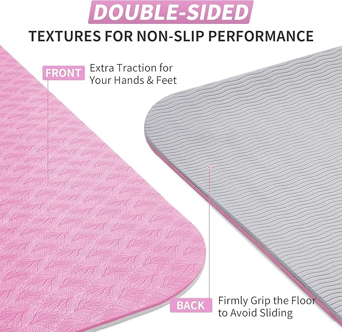 CAMBIVO Yoga Mat for Women Men Kids, 1/3 & 1/4 & 2/5 Inch Extra Thick Yoga Mat Non Slip, 72" x 24" TPE Yoga Mats, Workout Mat with Carrying Strap for Yoga, Pilates and Floor Exercises