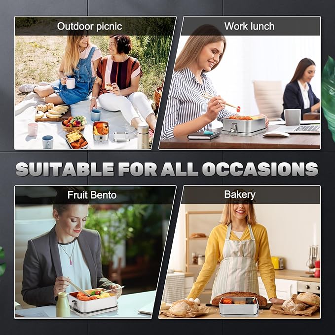 Umigy 6 Pcs Stainless Steel Food Containers Metal Bento Lunch Box Stainless Steel Food Storage Containers, Lockable Clips to Leak Proof, Reusable Dishwasher Snack Boxes for Work (6 Sizes)