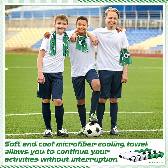 12 Pcs Sports Cooling Towels Baseball Basketball Softball 30 x 9 Inch Breathable Soccer Football Volleyball Microfiber Ice Towel Fast Drying for Party Favors Team Gift(White, Soccer)