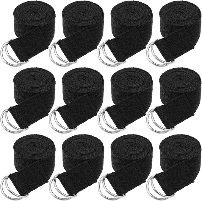 Molain 12 Pcs Yoga Strap, Non-Elastic Stretching Strap Yoga Straps for Stretching Bulk 6ft Exercise Stretch Band with Metal D Ring, Adjustable Stretch Belt for Women Men Pilates, Gymnastics, Dance