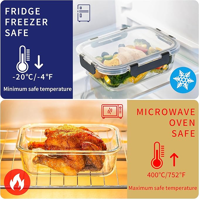 MFY 5-Pack 36 OZ Glass Storage Containers with Lids, Glass Meal Prep Containers Set, Airtight Lunch Containers with Lids, Microwave, Oven, Freezer and Dishwasher Safe, Green