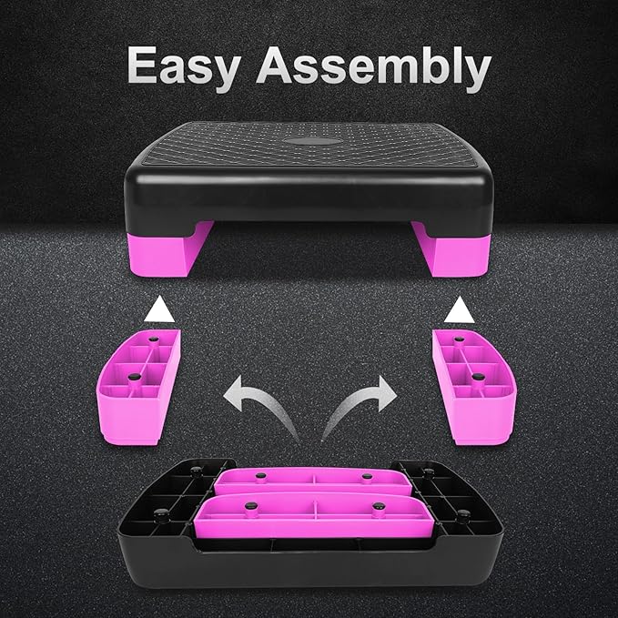 Height-Adjustable 4''-6'' Step Aerobics Platform Fitness Equipment Stepper Trainer Exercise Step Platform with 2 Riser