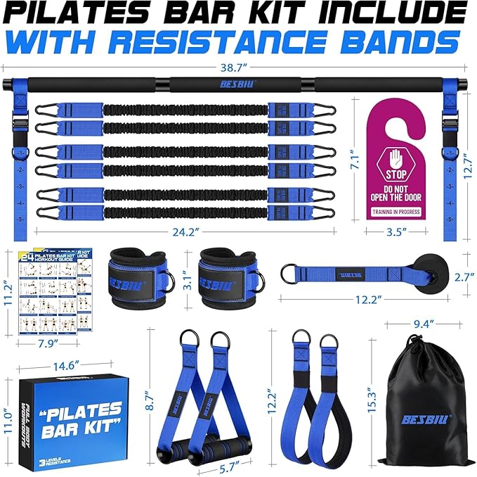Pilates Bar Kit with Resistance Bands for Working Out, 210lbs Heavy Resistance Bands with Handles, Pilates Equipment with Resistance Band Bar for Men Women, at Home Gym Full Body Workout Equipment