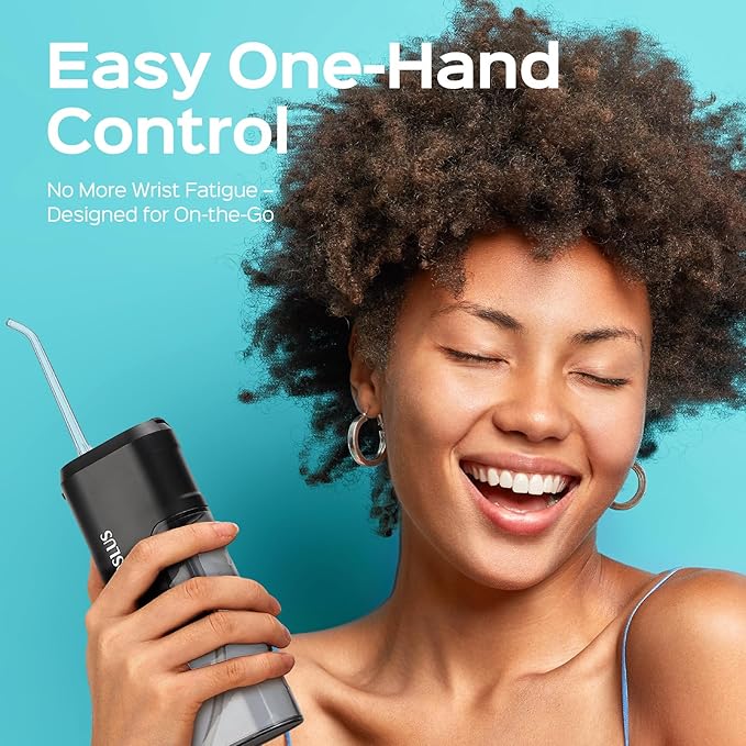 COSLUS Mini Water Flosser for Travel: Portable Compact Design, Cordless Oral Irrigator with 4 Modes, Removable Tank, IPX7 Waterproof for Braces, Orthodontic, Sensitive Teeth On-The-Go Use, Black, T40