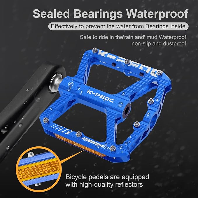 Mountain Bike Pedals MTB Pedals,Bicycle Pedals with Reflectors,Aluminum 9/16" 3 Sealed Bearing Lightweight Platform for Mountain Bike, BMX, Road Bike Pedals