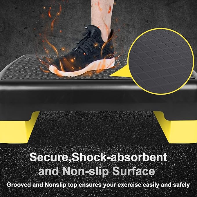 Height-Adjustable 4''-6'' Step Aerobics Platform Fitness Equipment Stepper Trainer Exercise Step Platform with 2 Riser