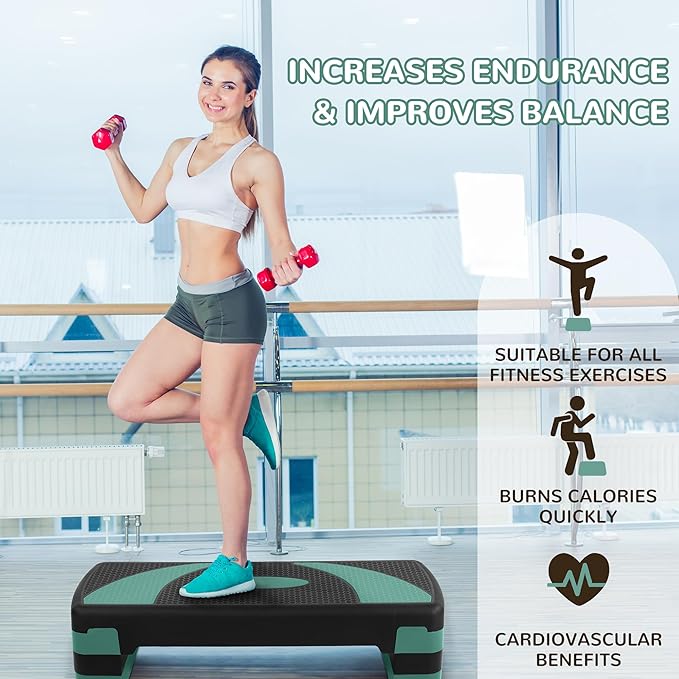 Step Aerobic Platform, 31" Exercise Step with 3 levels Adjustable Height, 4 Stackable Risers, Fitness Training Workout Stepper for Home Gym, Cardio Strength, Black & Pink