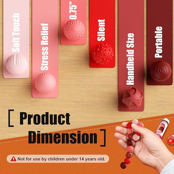 Silicone Magnetic Balls, Fidget Toys, 6-Pack Stress Relief Toys for Adults, Teens, Sensory Toy for Fingers Hands, Quiet Office Desk Toys with Textures, Magnet Fidget Fun Gift (Red)