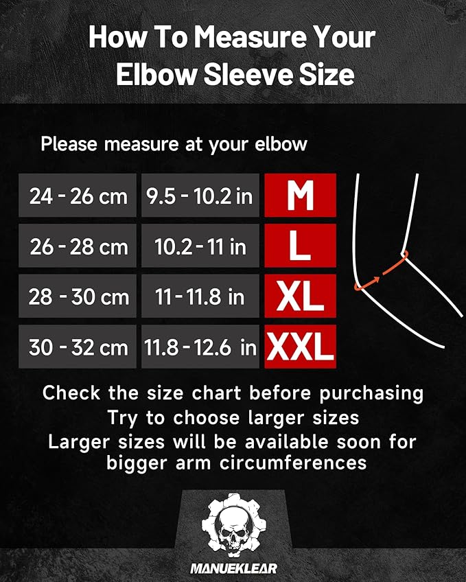MANUEKLEAR 5mm Neoprene Weight Lifting Elbow Sleeves for Men (1 Pair), Elbow Sleeves Weightlifting Men with 2 Adjustable Compression Straps for Bench and Powerlifting & Weightlifting