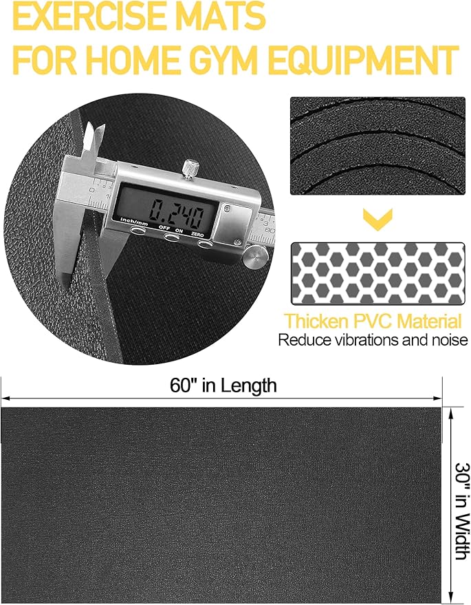 Treadmill Mat, 5'x2.5'/5.6'x2'/6.5'x3'/8'x3',6mm Thickness Exercise Equipment Mat for Carpet Hardwood Floors, Compatible with Walking Pad,Spin Bike,Elliptical Trainer,Rowing Machine