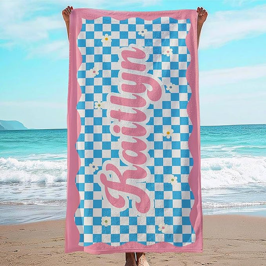 JML Personalized Beach Towel with Name, Custom Flower Beach Towel, Customized Microfiber Pool Towel, Quick Dry & Absorbent Swim Towel for Adult,Mother's Day, Birthday, Summer Holiday,Vacation