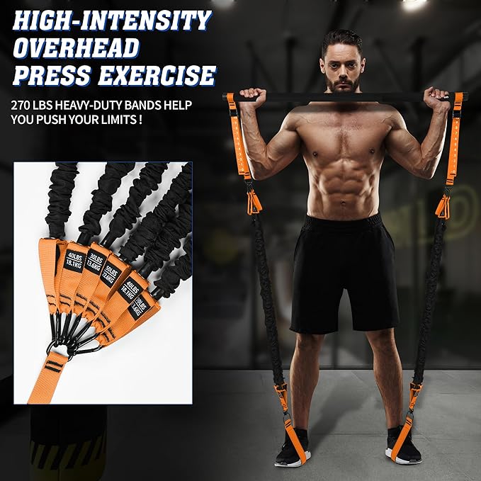 Portable Pilates Bar Kit with Resistance Bands for Men and Women - 3 Set Exercise Resistance Bands - Multifunctional Home Gym - Supports Full-Body Workouts – with Fitness Poster and Video