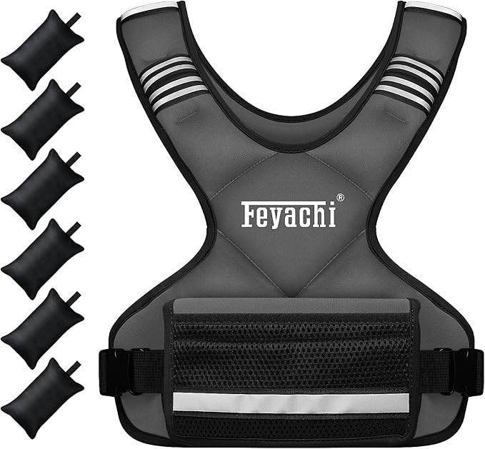 Feyachi Adjustable Weighted Vest - 3-12 lbs/12-20 lbs/20-32 lbs X Type Weight Vest with Reflective Stripe Ideal for Running Workout and Training