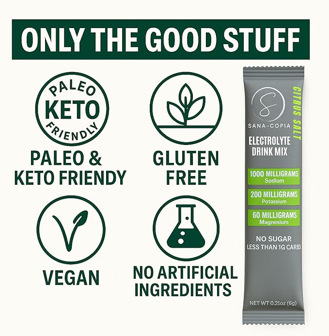 Electrolyte Drink Mix Hydration Packets: 1000mg Sodium, Potassium & Magnesium Citrus Salt Hydrating Powder, Zero Sugar - 30 Lemon Lime Electrolyte Powder Packets, For Rehydration or Dehydration Relief