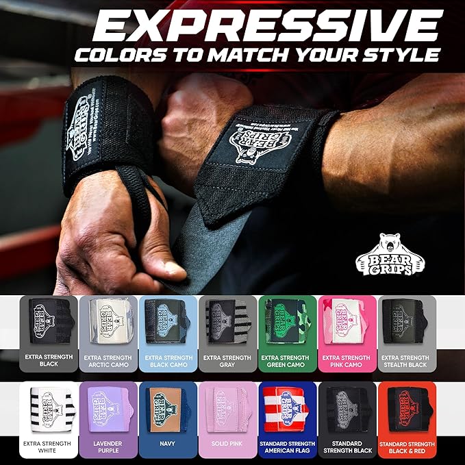 Bear Grips Wrist Wraps for Weightlifting | Weight Lifting Wrist Straps for Weightlifting | Extra Strength Gym Wrist Wraps | Two Wrist Wrap Per Pack | 12β & 18β | Lifting Wrist Wraps for Men & Women