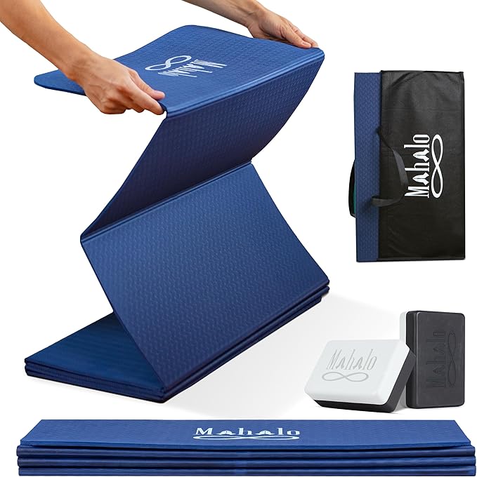 Foldable Yoga Mat + Carry Bag, 6mm 7-fold Workout Mat, Easy to Store, Anti-Slip Folding Exercise Mat for Yoga, Pilates, Home Workouts, and Floor Exercises