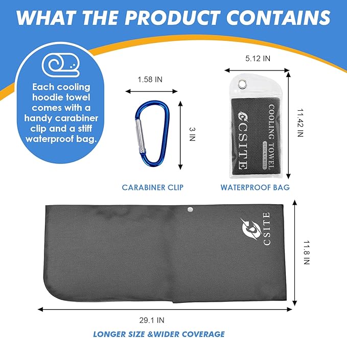 2 Pack Cooling Hoodie Towels, Instant Cooling Towels for Neck and Face, UPF 50 Sun Protection, Ice Towel for Hot Weather, Head Towel for Sports, Camping, Cycling & More Activities