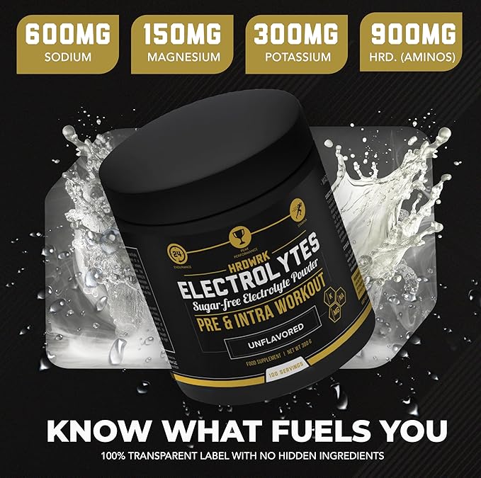 HRDWRK - Electrolytes Powder Keto Hydration Sugar Free with Magnesium, Potassium and Sodium - 100 Servings | Boost Endurance and Reduce Fatigue with This Electrolytes Supplement - Maximum Hydration