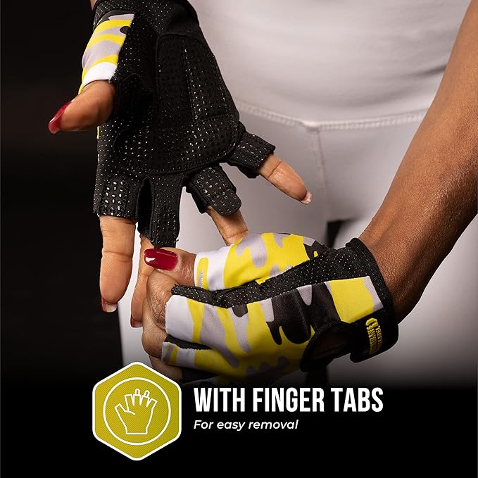 5217 Women's Design Series Camo Print Lifting and Rowing Gloves (Pair) - Lightweight Vegan Medium Padded Microfiber Amara Leather w/Griplock Silicone