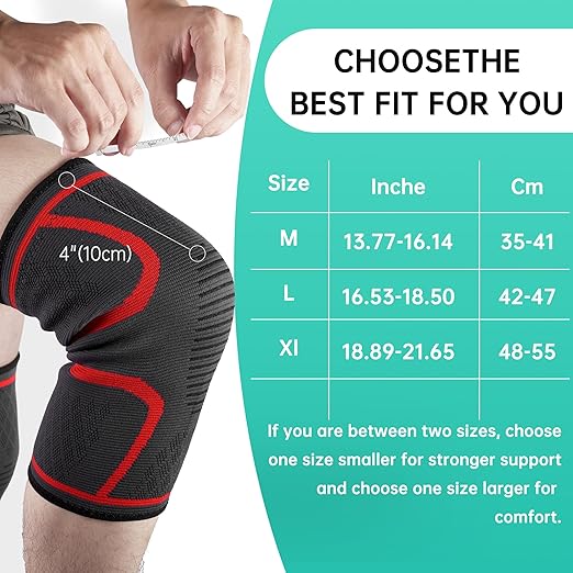 Knee Compression Sleeve, 2-Pack, Black, Knee Support Brace for Running, Sports, Meniscus Tear, ACL, Arthritis Pain Relief (Large)