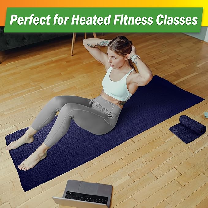 Wakeman Yoga Mat Towel and Gym Towel Set - 2-Piece Non Slip Set for Hot Yoga, Pilates, and Gym - 72” x 24” Sweat Absorbent and Quick Drying Blanket with Corner Pockets for Mats (Navy)