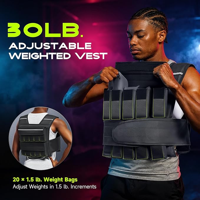 Adjustable Weighted Vest for Men Women, 20lb 30lb 45lb 60lb Weight Vest with 20 Removable Weights, Heavy Duty Running Vest with Reflective Strips for Walking Strength Training Calisthenics