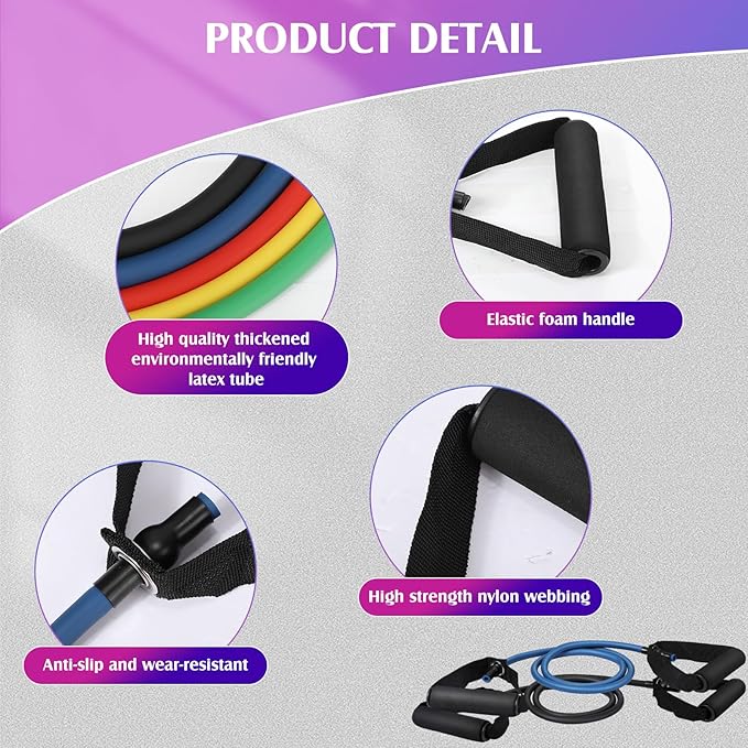 Shappy 10 Pcs Resistance Bands with Handles Exercise Stretch Bands for Exercise Woman Man Training Physical Therapy Workouts Fitness