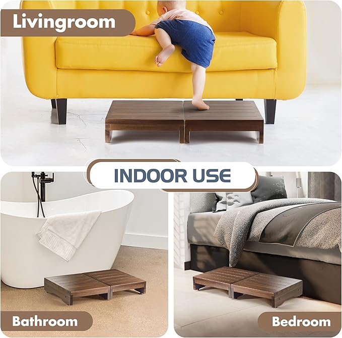 Wooden Platform Step Stool, 24.7" Step Platform for Adults & Elderly - Durable Mobility Stepping and Stair Assist Indoor & Outdoor, Heavy Duty/Non-Slip Step Stool for Handicap, Bedroom, Kitchen