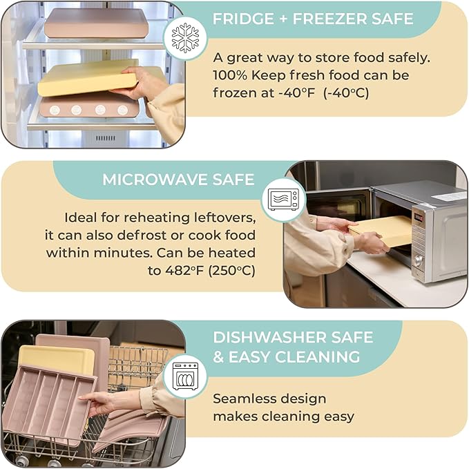 Silicone Food Storage Containers with Airtight Lids, 26.4oz Dual-Seal Leakproof Silicone Freezer Molds for Baby Food, Snacks, Cutlery & More - BPA Free, Stackable, Microwave, & Dishwasher Safe, Yellow