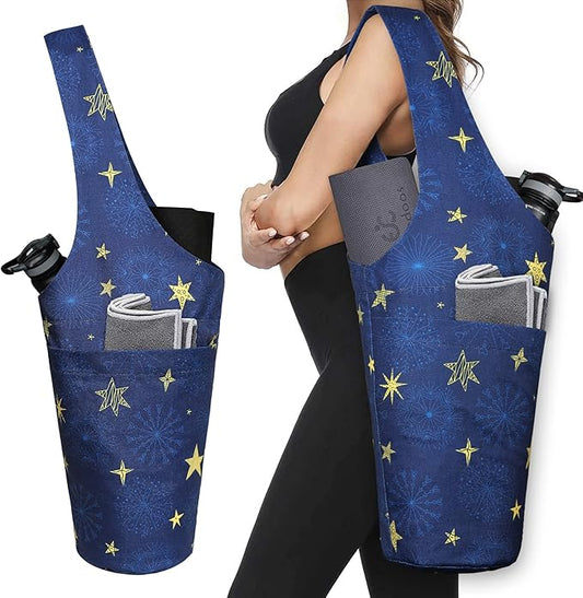 Fashion Printed Yoga Mat Bag with Large Side Pocket & Zipper Pocket Long Tote Yoga Bag Fit Most Size Mats - Holds More Yoga Accessories