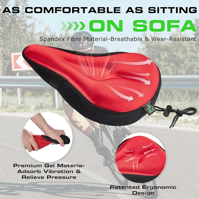 Zacro Bike Seat Cushion - Gel Padded Bike Seat Cover for Men Women Comfort, Extra Soft Exercise Bicycle Seat Compatible with Peloton, Outdoor & Indoor Bike Saddles