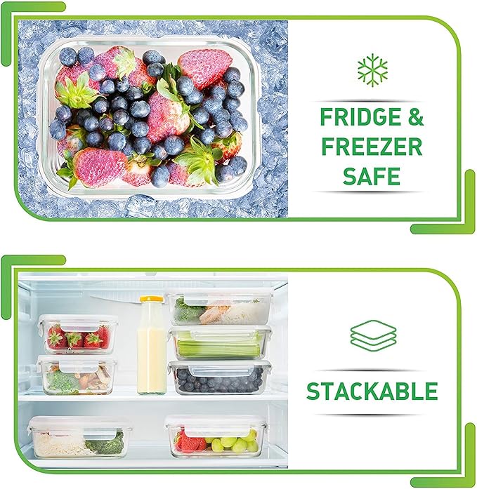 PrepNaturals 5 Pack 36 Oz Glass Meal Prep Containers - Dishwasher Microwave Freezer Oven Safe - Glass Storage Containers with Lids