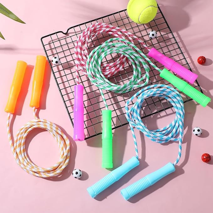 40 Pack Jump Rope for Kids Stripe Ropes with Plastic Handles 7.6 Feet Nylon Jumping Rope Adjustable Weighted Braided Fitness Skipping Rope for Outdoor Exercise Sport Party Equipment, Assorted Colors
