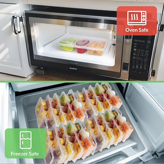 8 OZ Reusable Snack Containers with Lids, New 3 Compartment Condiment Snack Pack Containers 20 Sets