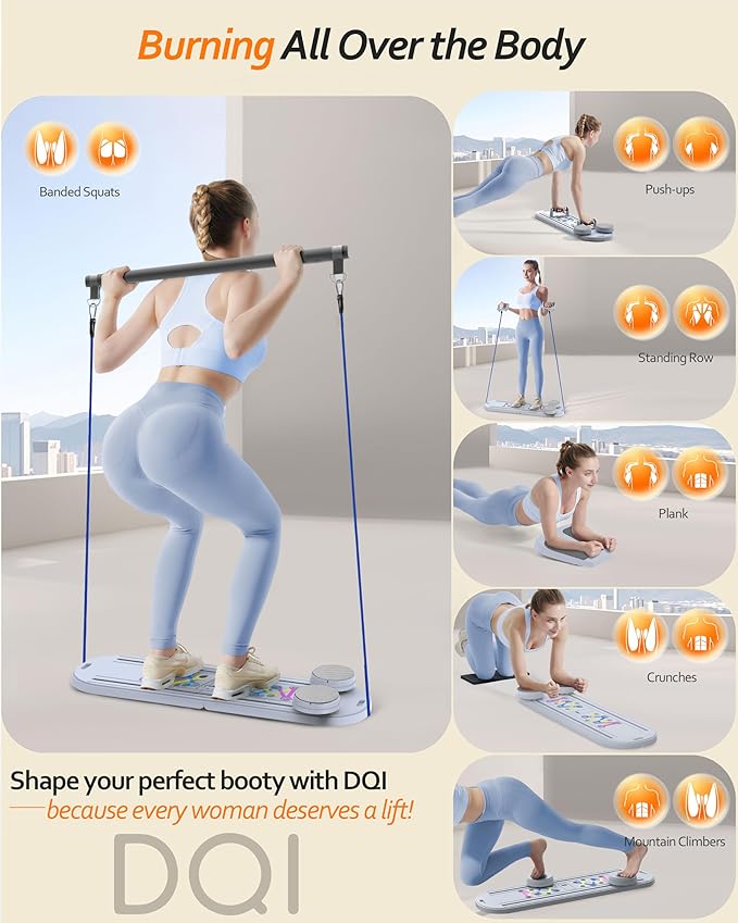 Pilates Board Pilates Reformer Set, Multifunctional Pilates Board for Home Workout, Foldable Abs Core Trainer Board,Pilates Board for Women, Men & Beginners for Full-Body Workouts
