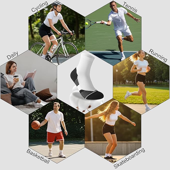 HUSO Compression Ankle Running Socks: Athletic Socks for Men Women with Cushion,Work Hiking Basketball Sport Socks 3 Pairs