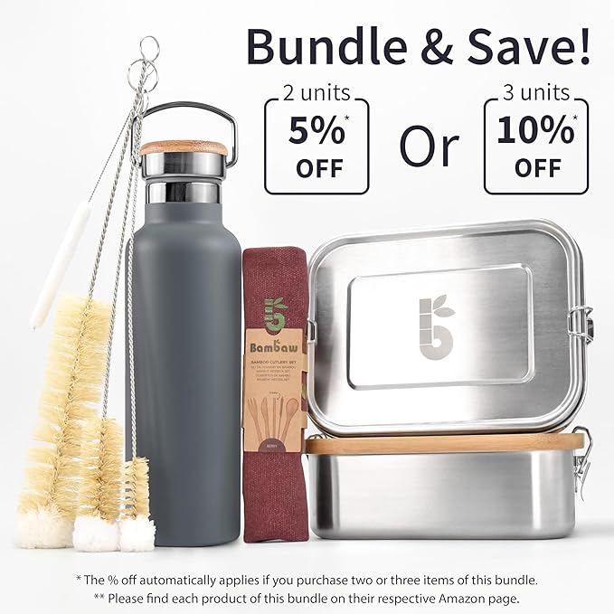 Bambaw Vacuum Insulated Water Bottle 12 oz, Gray Insulated Water Bottle with Handle, Stainless Steel Water Bottle, Reusable Metal Water Bottle No Straw – Stormy Gray