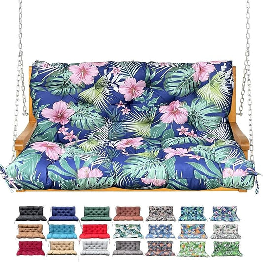 Porch Swing Cushion with Backrest,Waterproof Bench Cushion for Outdoor Furniture,2-3 Seater Replacement Thickened Swing Cushion with Ties,Patio,Outdoor,Backyard and Garden (Tropical Floral,60x40")