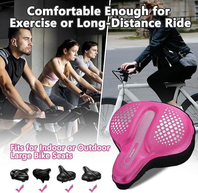 DAWAY Comfortable Bike Seat Cover - Silicone Gel & Memory Foam Padded Bike Seat Cushion for Men Women - Soft Bicycle Saddle Cover for Peloton, Stationary Exercise, Mountain Road Bikes - XL/Large/Small