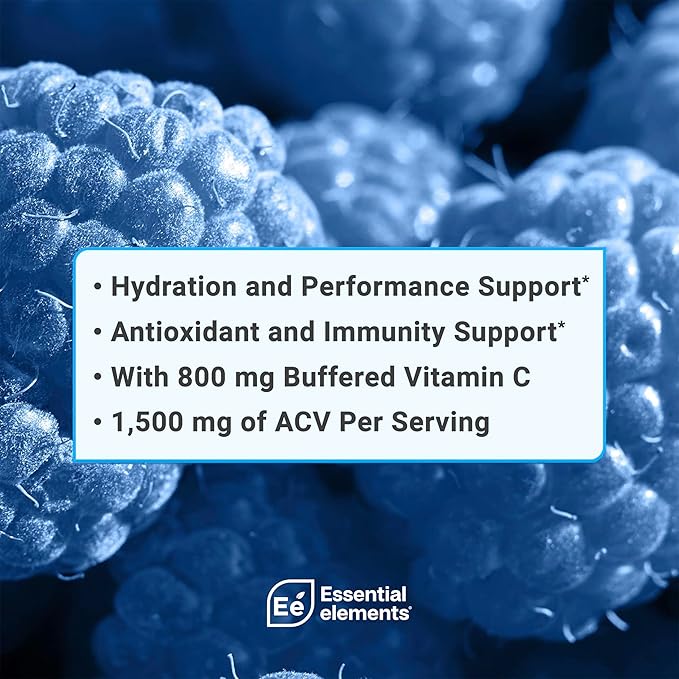 Essential Elements Hydration Packets - Blue Raspberry Pack - Sugar Free Electrolytes Powder Packets - 25 Stick Packs of Electrolytes Powder No Sugar - Hydration Drink - with ACV & Vitamin C