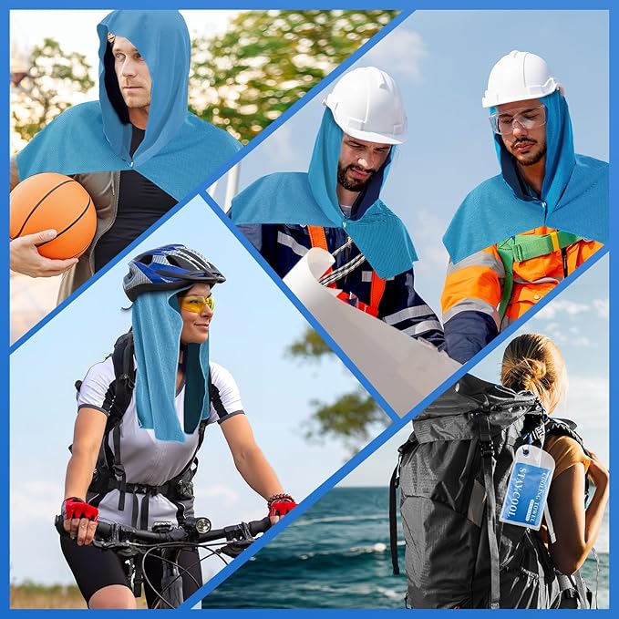 Cooling Hoodie Towels, Instant Cooling Towels for Neck and Face, UPF 50 Sun Protection, Ice Towel for Hot Weather, Head Towel for Sports, Camping, Cycling & More Activities