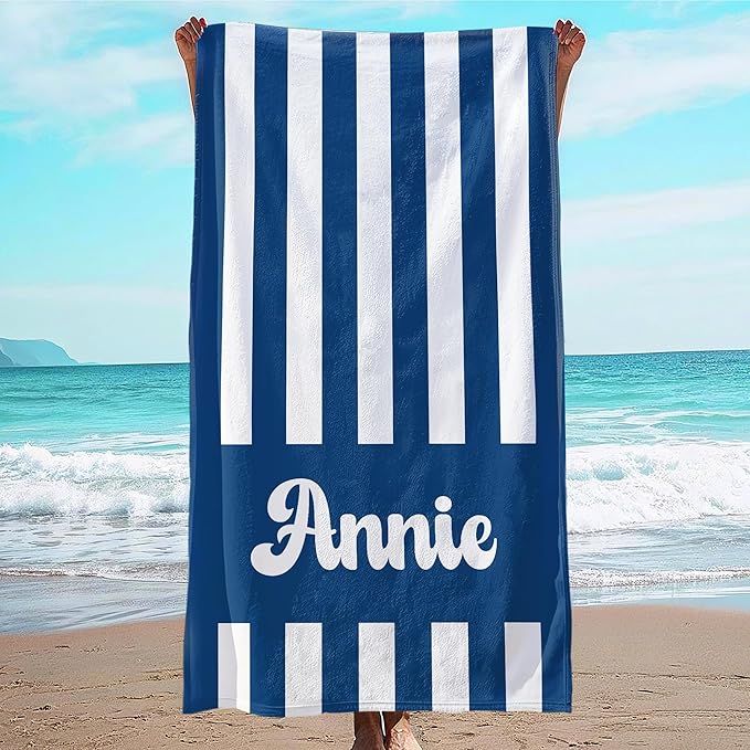 JML Personalized Beach Towel with Name, Custom Cabana Stripe Beach Towel, Customized Microfiber Pool Towel, Quick Dry & Absorbent Swim Towel for Adult,Mother's Day, Birthday, Summer Holiday,Vacation