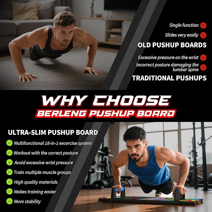 Solid Push Up Board 15 in 1 Home Workout Equipment Multi-Functional Pushup Stands System Fitness Floor Chest Muscle Exercise Professional Equipment Burn Fat Strength Training Arm Men & Women Weights