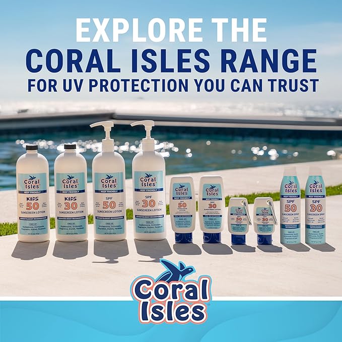 Coral Isles Sunscreen SPF 30 | Hawaii Compliant as Reef Safe | Octinoxate & Oxybenzone Free | Broad Spectrum UVA/UVB Protection | Water Resistant 80 Min. | Fragrance Free | 6 Fl Oz (Pack of 1))