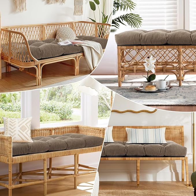 Bench Cushion 42 Inch - Chenille, High-Density Memory Foam, Non-Slip Bottom, Soft Durable Indoor Tufted Long Seat Cushion for Window Garden Furniture (Brown, 42x16x4 Inch)