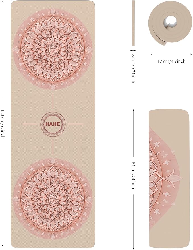 HAHE Yoga Mat Thick (8MM,1/3"), Eco-Friendly POE Non Slip Yoga Mat, High Rebound & Shock Absorption, Anti-Tear & Sweat-Resistant for Yoga, Fitness, Home, Workouts, Large Pilates Mats 72"x24" with Carrying Strap